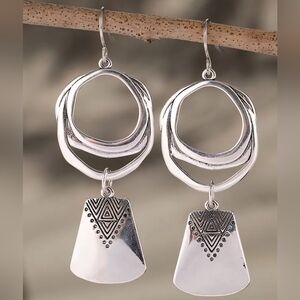 Vintage Boho Silver Plated Dangle Earrings